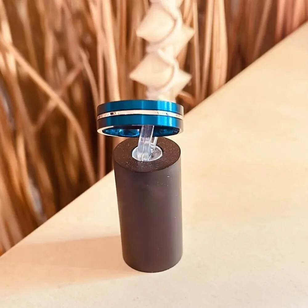Blue Stainless Steel 6.5mm Satin Finish Striped Band Ring
